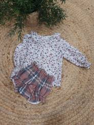 Conjunto camisa flores + ranita cuadros (leotardos no incluidos)