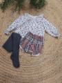 Conjunto camisa flores + ranita cuadros (leotardos no incluidos)