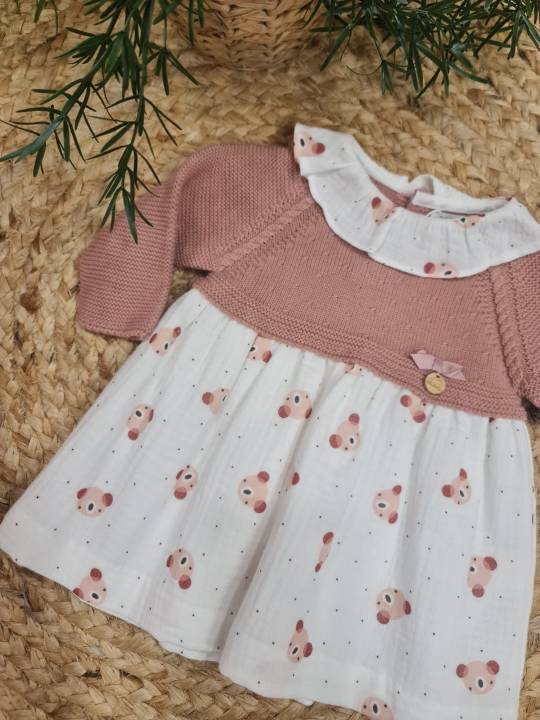 Vestido bebe punto/tela osos (leotardos no incluidos)