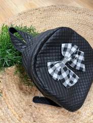 Mochila polipiel con lazada vichy negra