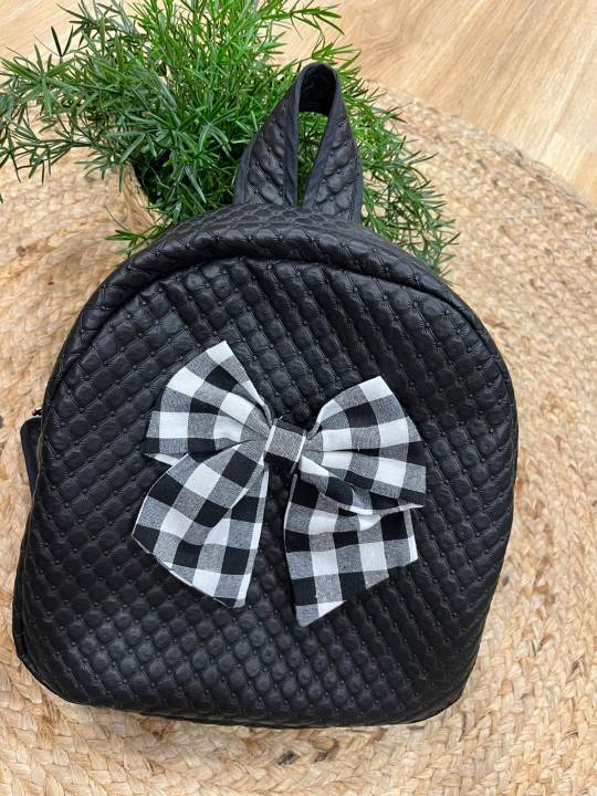 Mochila polipiel con lazada vichy negra