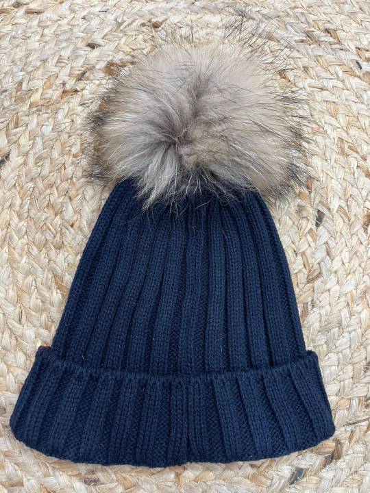 Gorro canalé pompón marino