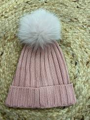 Gorro canalé pompón rosa