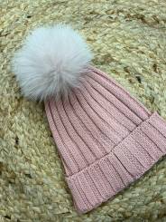 Gorro canalé pompón rosa