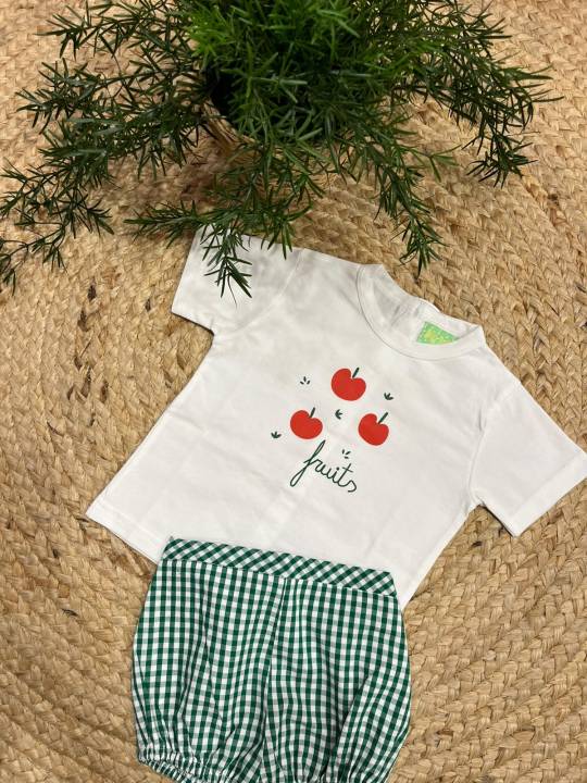 Conjunto camiseta + ranita manzanas niño