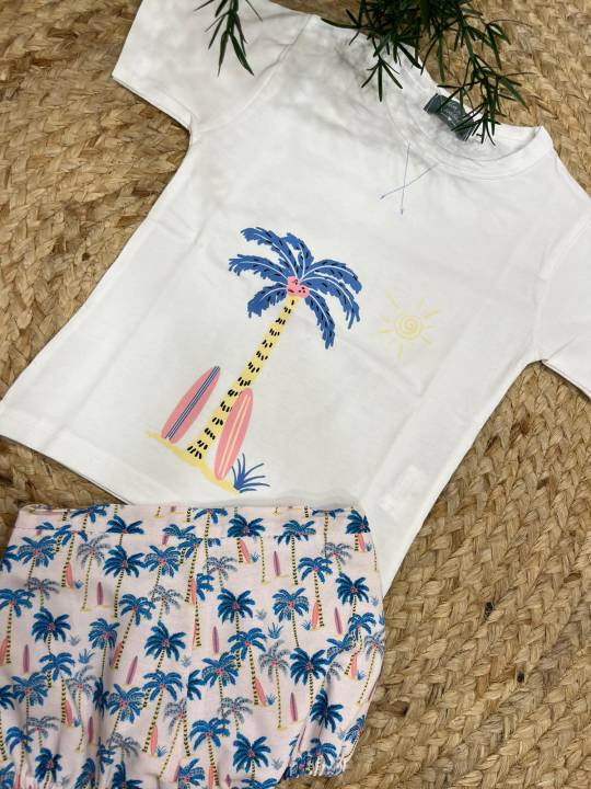 Conjunto ranita + camiseta palmeras