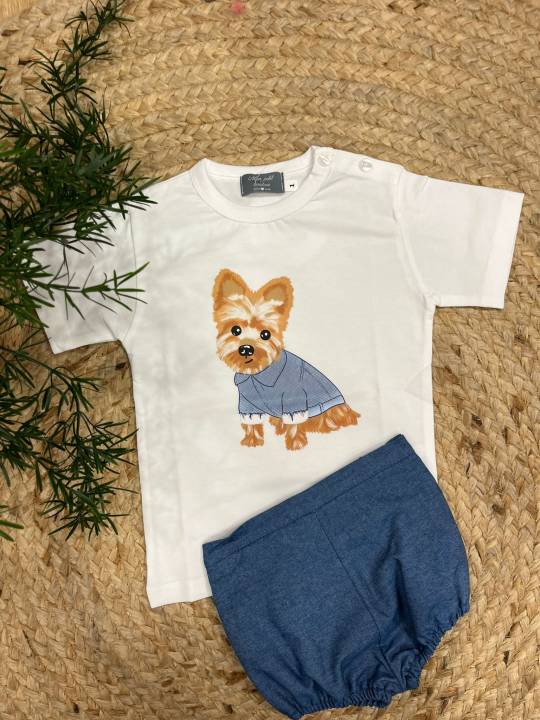 Conjunto ranita vaquera + camiseta perro