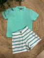 Conjunto pantalón rayas + polo cuello mao