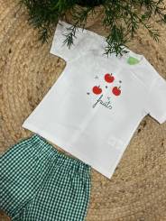 Conjunto camiseta + pantalón corto manzanas niño