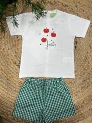 Conjunto camiseta + pantalón corto manzanas niño