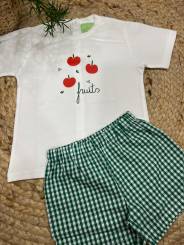 Conjunto camiseta + pantalón corto manzanas niño