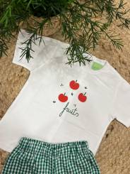 Conjunto camiseta + pantalón corto manzanas niño