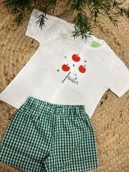 Conjunto camiseta + pantalón corto manzanas niño