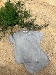 Conjunto punto cuello polo gris