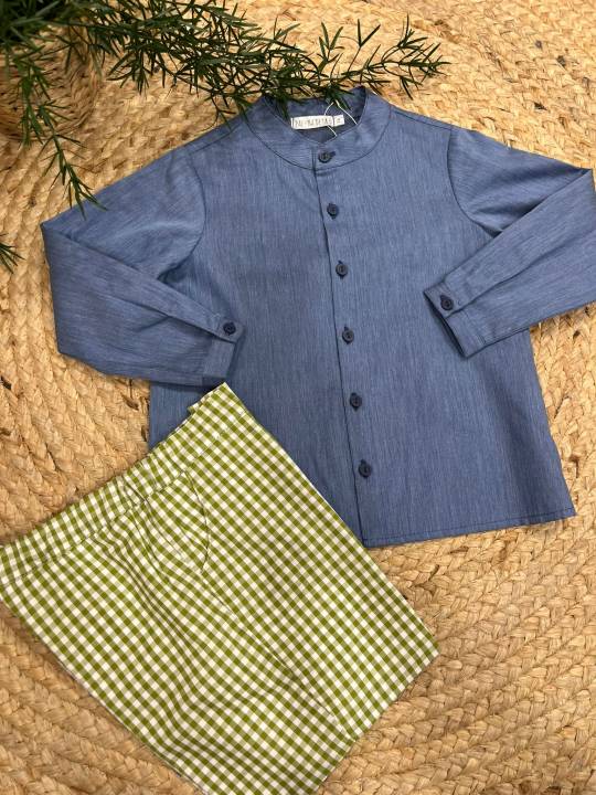 Conjunto pantalón corto vichy + camisa denim